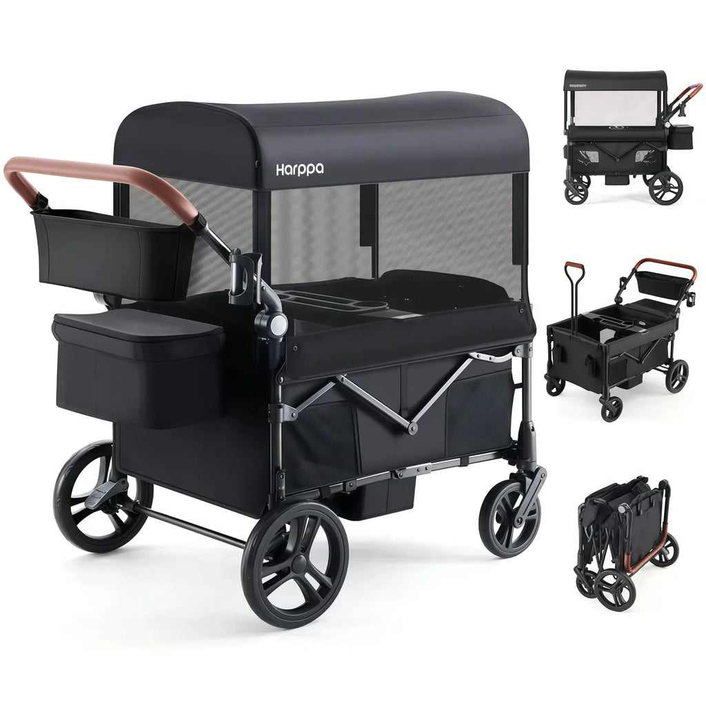 2-Seat Foldable Wagon Stroller for Kids with UPF 50+ Canopy, Mosquito Net & All-Terrain Wheels