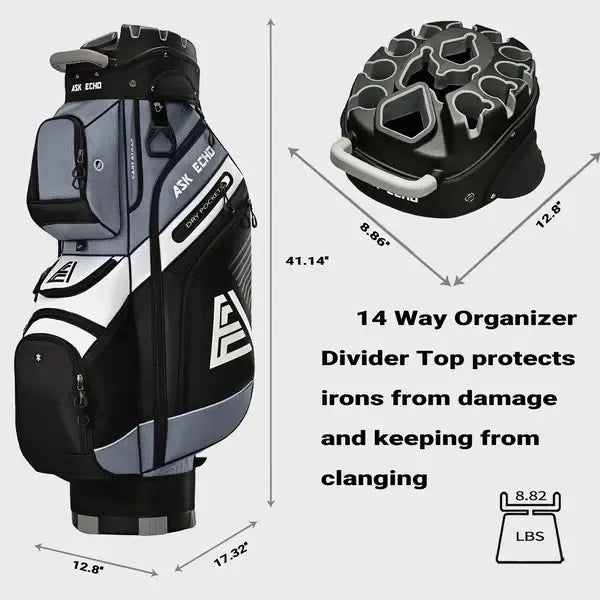 Golf T-LOCK Cart Bag 14 Way Organizer Dividers Quiet Golf Bag