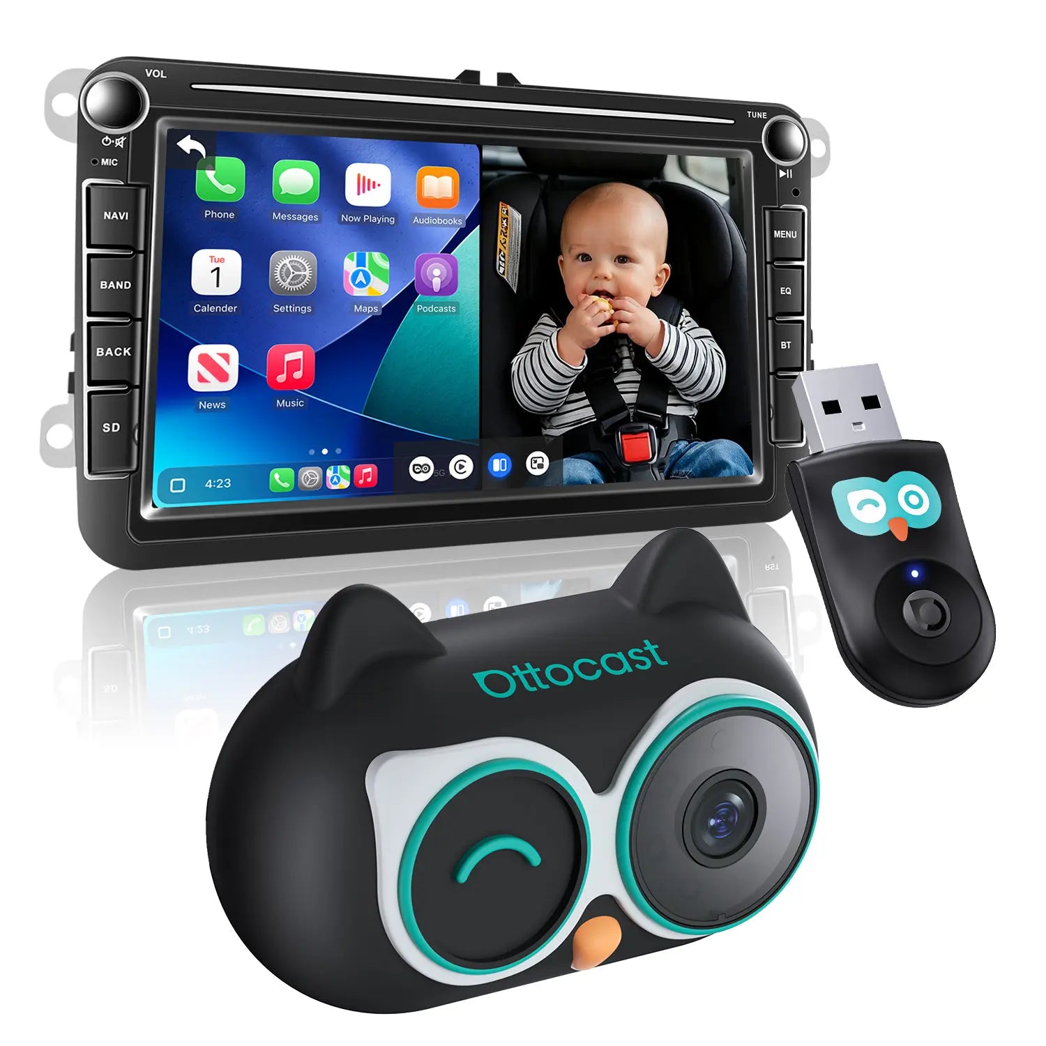 OTTOCAST Baby Car Camera & Wireless CarPlay Adapter 1080P