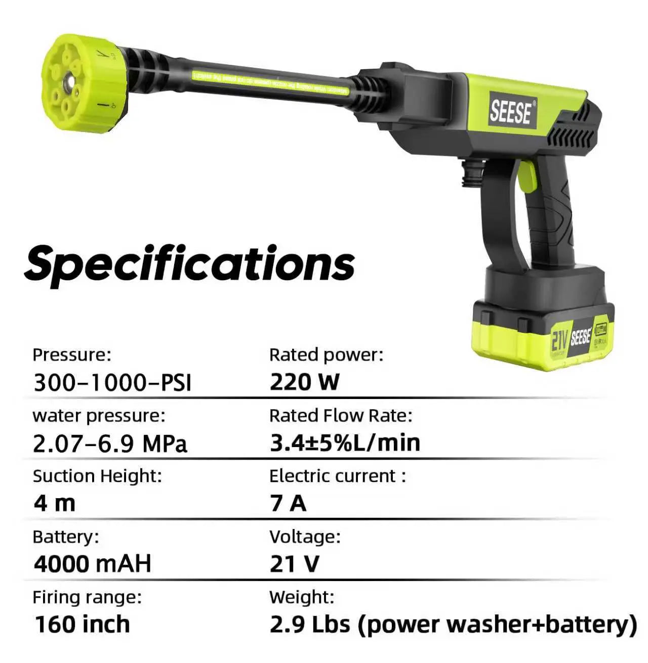 SEESE Cordless Pressure Washer for Car & Home Cleaning